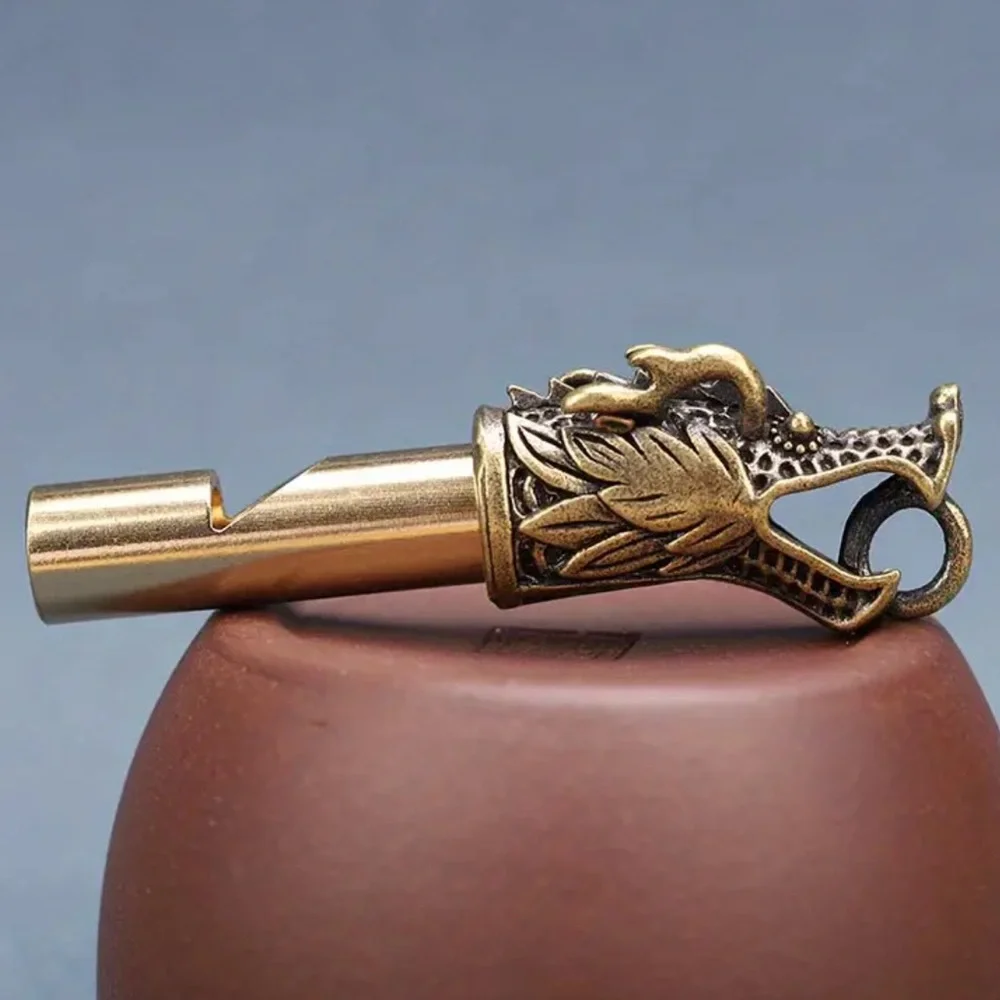 Vintage brass dragon whistle pendant